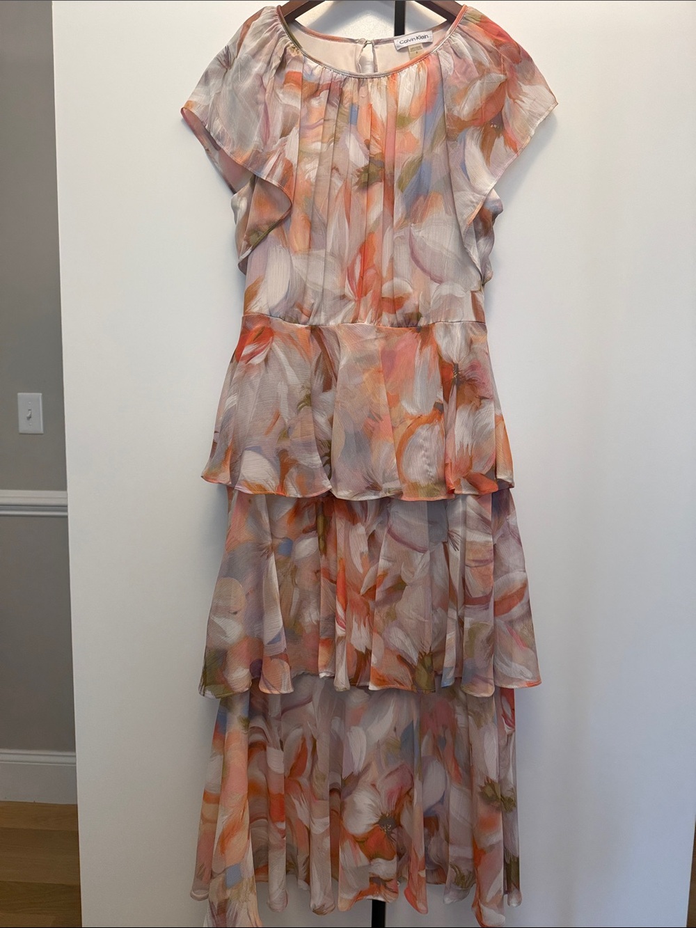 Calvin Klein Floral Chiffon Tiered Maxi Dress